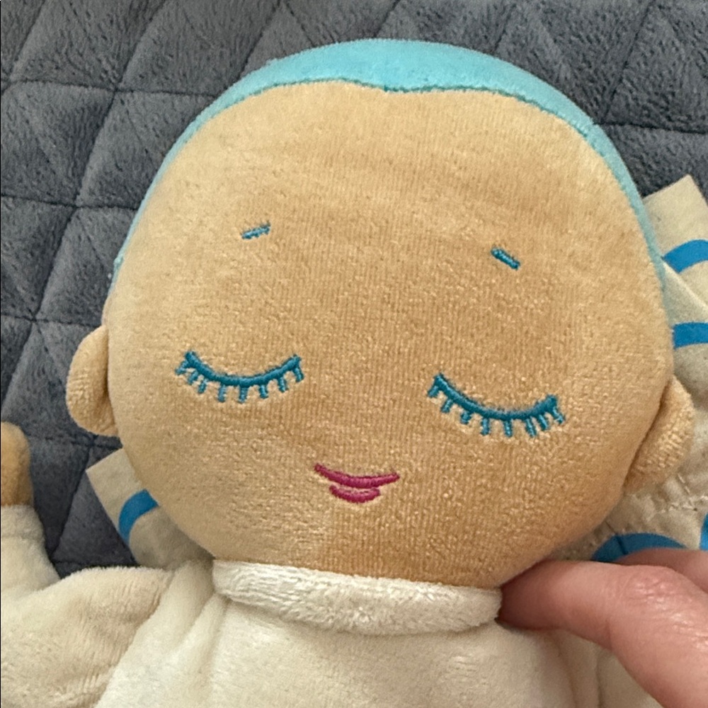 Lulladoll Plush Sleep Baby - Cream with Aqua Accents - Picture 3 of 4